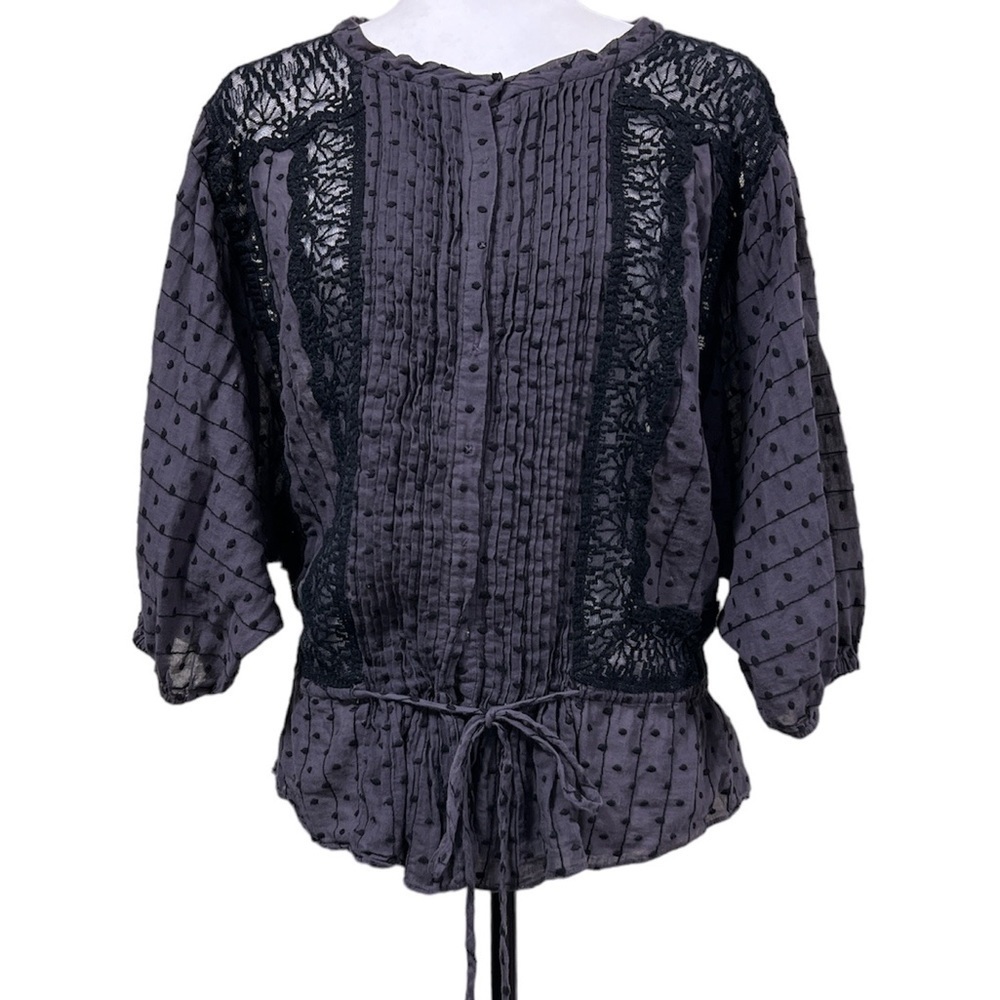 REBECCA Taylor Lace Swiss Dot Dolman Drawstring Blouse